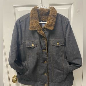 Denim & Co. Faux Fur Lined Denim Trucker Jacket Size 1X Dark/Black